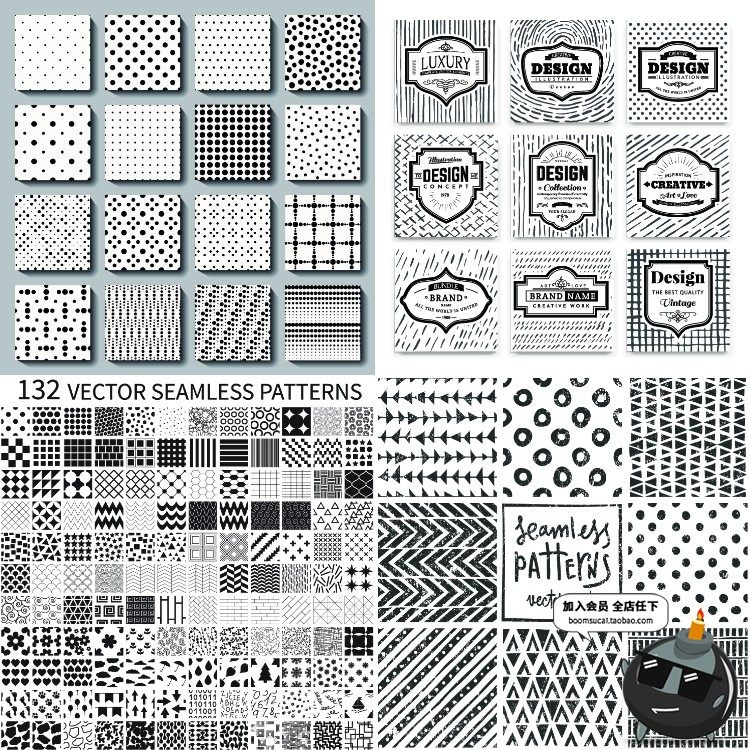 图片[3]-日式和风简约黑白圆点花纹抽象无缝平铺背景图片印刷AI矢量素材-设计猿