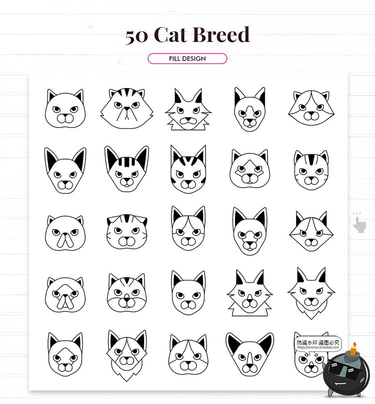 图片[2]-扁平化可爱呆萌猫猫咪元素插图线稿图标PNG免抠AI矢量icons素材-设计猿