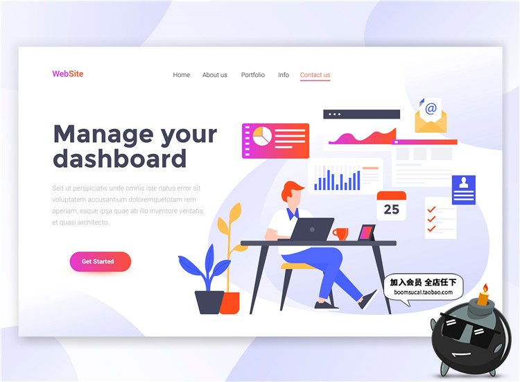 图片[6]-2.5D扁平化商务办公UI网页页面插画banner设计AI矢量PSD分层素材-设计猿