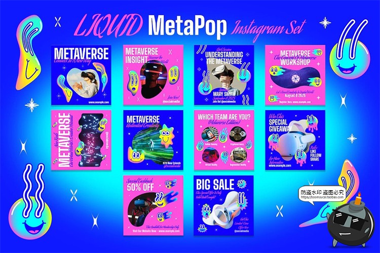 图片[3]-潮流复古抽象艺术酸性撞色液体扭曲海报排版AI矢量PSD模板素材-设计猿