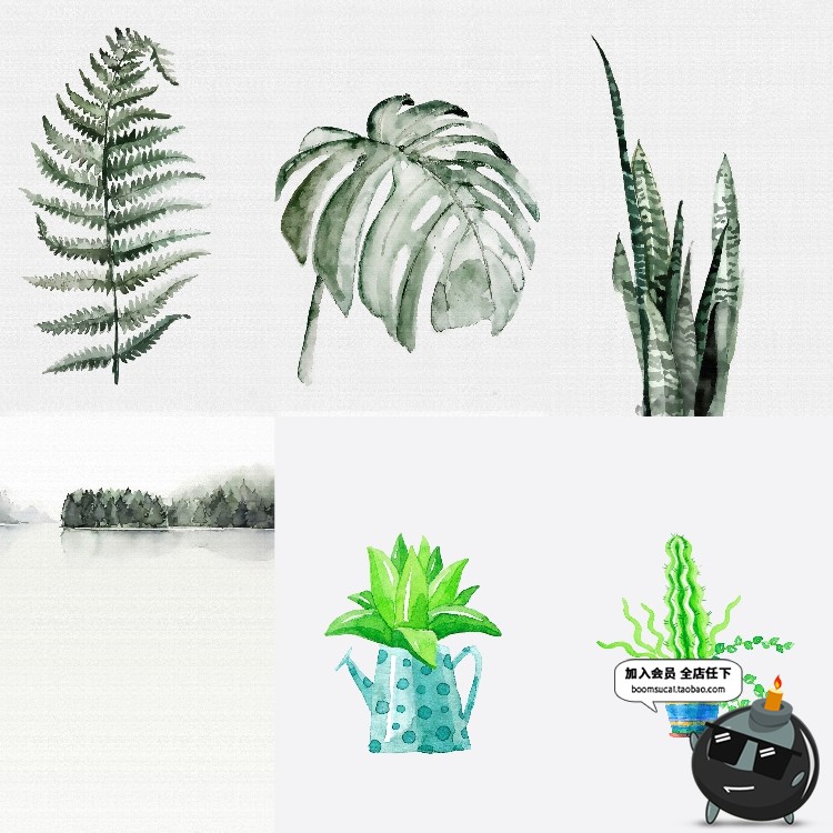 图片[2]-文艺小清新北欧景观植物绿色叶子图案高清JPG图片插画设计素材-设计猿