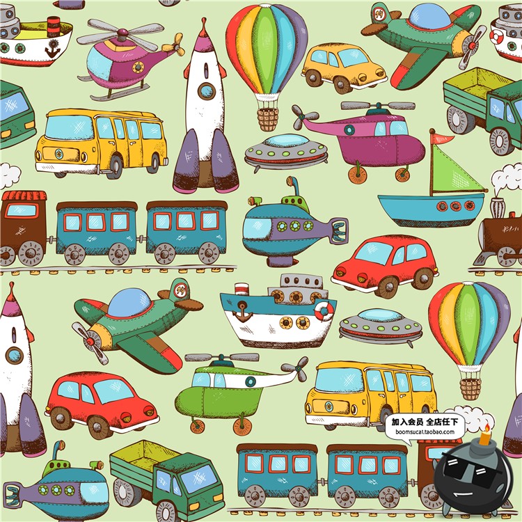 图片[1]-儿童卡通玩具手绘图案小火车飞机玩偶坦克手账AI矢量设计制作素材-设计猿