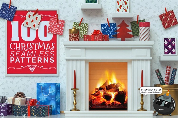 图片[1]-新年冬季圣诞节元素平铺无缝图案装饰底纹AI矢量JPG图片背景素材-设计猿