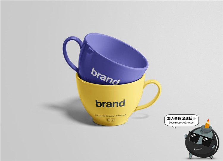 图片[1]-茶杯水杯咖啡杯下午茶杯子图案设计VI样机展示模型PSD模板PS素材-设计猿
