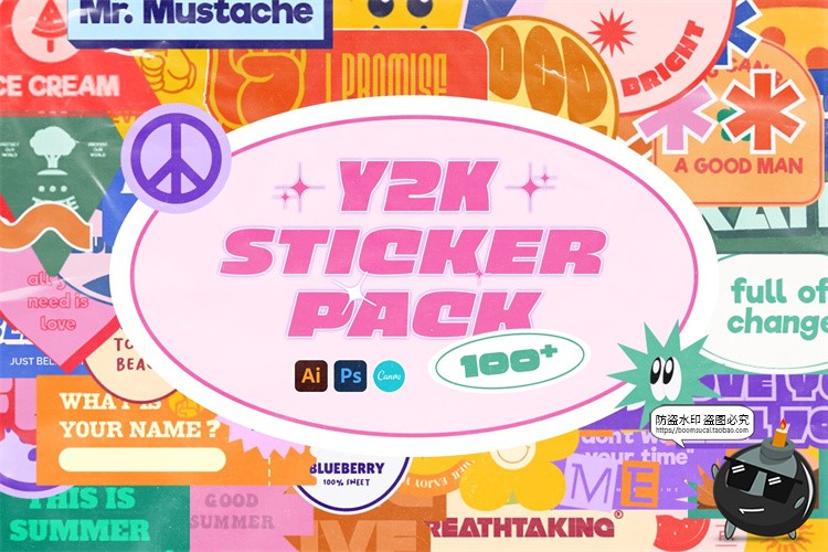 图片[1]-复古怀旧Y2K趣味卡通贴纸LOGO图标徽章徽标AI矢量PNG免抠素材-设计猿