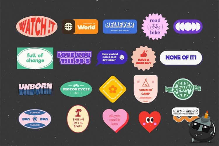 图片[2]-复古怀旧Y2K趣味卡通贴纸LOGO图标徽章徽标AI矢量PNG免抠素材-设计猿