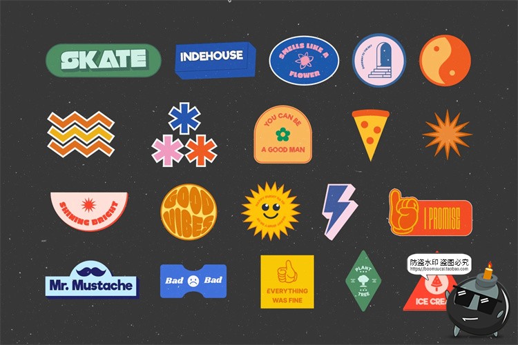 图片[3]-复古怀旧Y2K趣味卡通贴纸LOGO图标徽章徽标AI矢量PNG免抠素材-设计猿