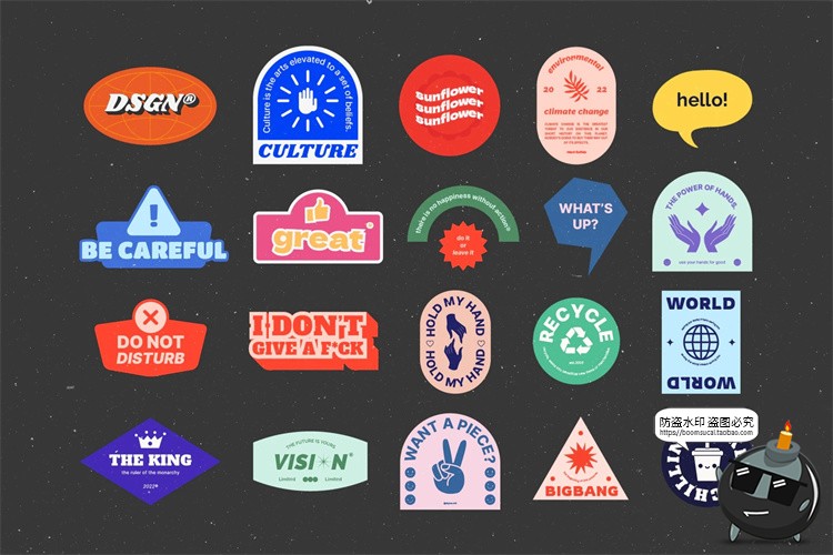 图片[5]-复古怀旧Y2K趣味卡通贴纸LOGO图标徽章徽标AI矢量PNG免抠素材-设计猿