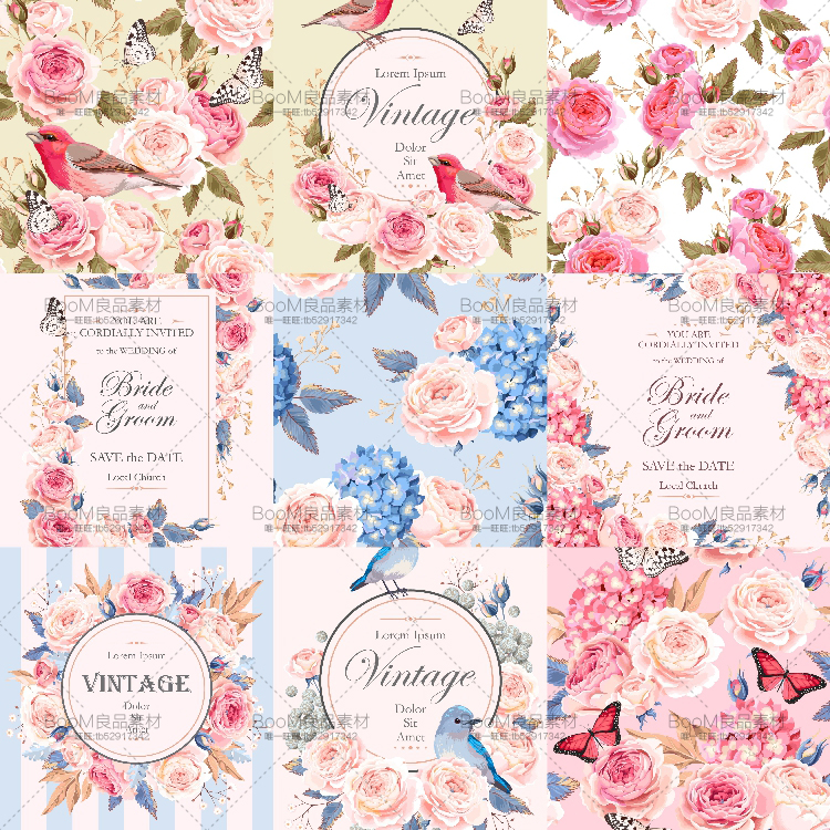 图片[1]-森系小清新手绘花彩风婚礼邀请函贺卡片封面海报背景AI矢量素材-设计猿