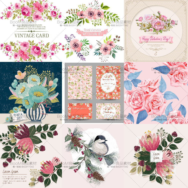 图片[3]-森系小清新手绘花彩风婚礼邀请函贺卡片封面海报背景AI矢量素材-设计猿