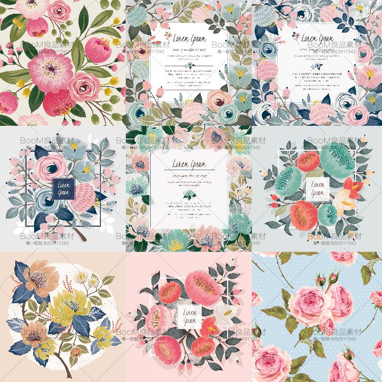 图片[5]-森系小清新手绘花彩风婚礼邀请函贺卡片封面海报背景AI矢量素材-设计猿