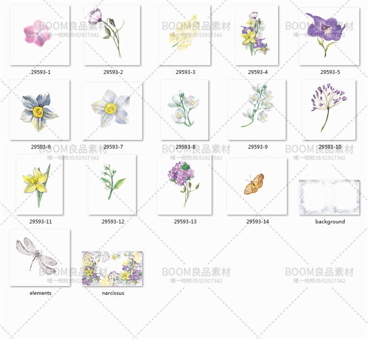 图片[2]-唯美紫色植物牵牛花手绘手账彩色PNG元素婚礼卡片免抠背景PS素材-设计猿