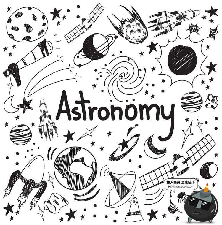 图片[1]-天文化学物理数学生物公式黑白简约线描符号图案AI矢量设计素材-设计猿