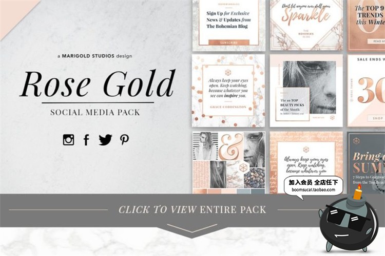 图片[1]-轻奢玫瑰金主题图文排版文章配图介绍海报广告贴图PSD模板PS素材-设计猿