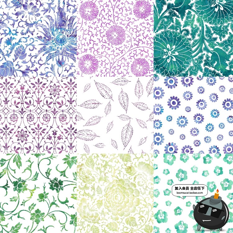 图片[2]-清新凉爽清爽水彩淡雅唯美花卉植物花纹文艺平铺背景JPG图片素材-设计猿