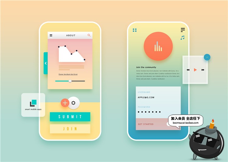 图片[4]-扁平化精美大合集UI手机界面设计PS模板灵感参考案例PSD素材-设计猿