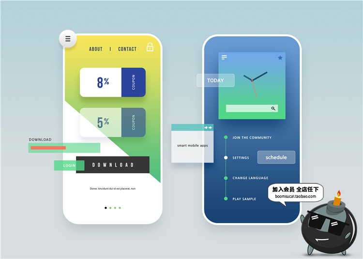 图片[20]-扁平化精美大合集UI手机界面设计PS模板灵感参考案例PSD素材-设计猿
