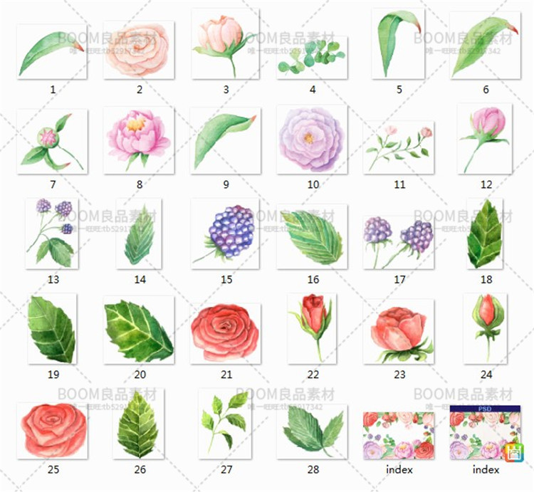 图片[12]-唯美森系手绘水彩花朵花卉手账元素请柬卡片PSD+PNG免扣设计素材-设计猿