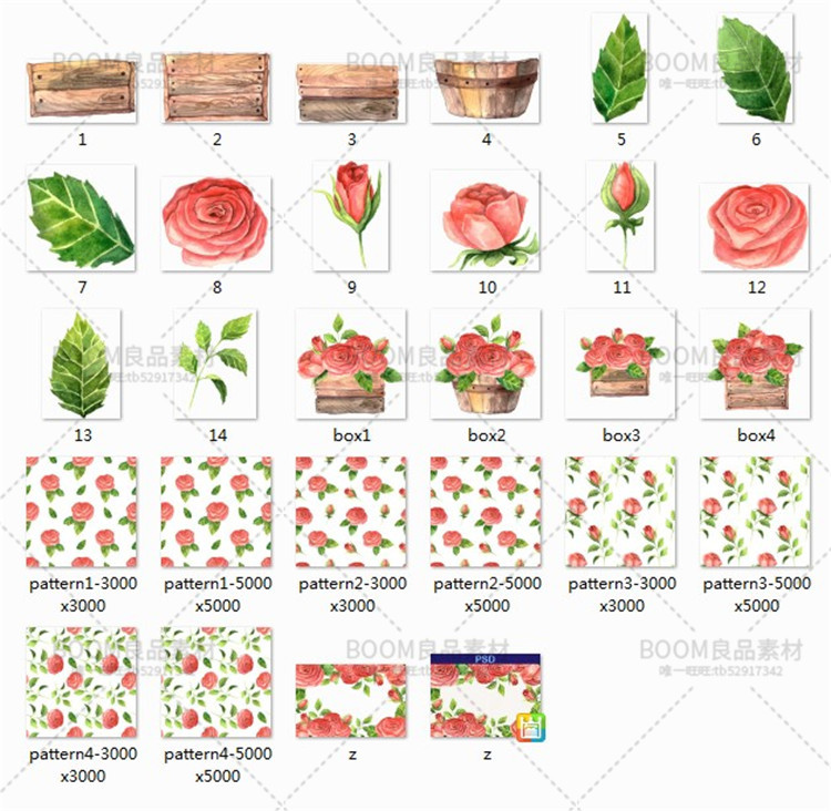 图片[14]-唯美森系手绘水彩花朵花卉手账元素请柬卡片PSD+PNG免扣设计素材-设计猿