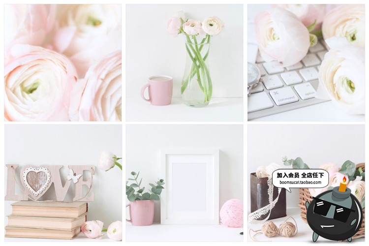 图片[2]-粉红文艺唯美安静摆设场景相框桌面花卉装饰场景样机PSD模板素材-设计猿