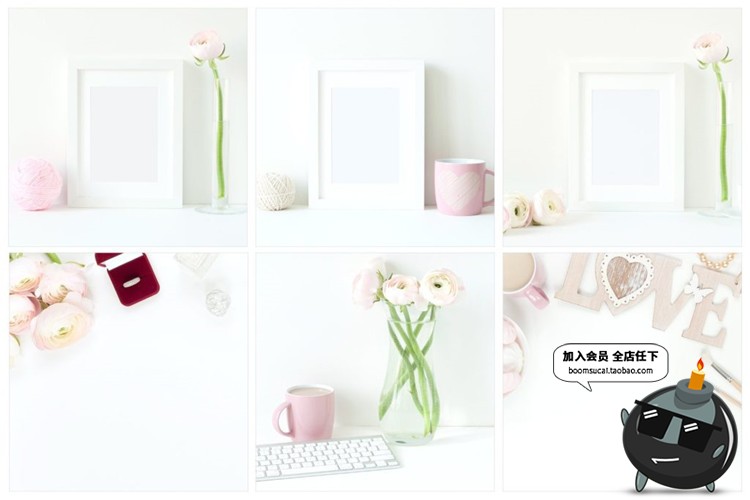 图片[4]-粉红文艺唯美安静摆设场景相框桌面花卉装饰场景样机PSD模板素材-设计猿