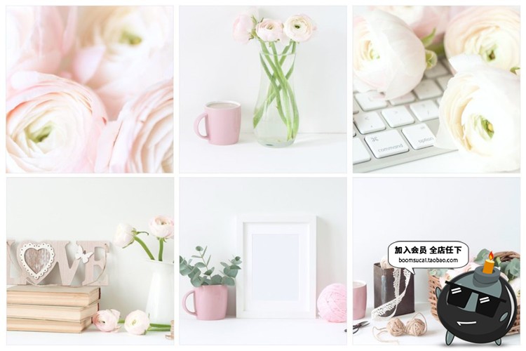 图片[5]-粉红文艺唯美安静摆设场景相框桌面花卉装饰场景样机PSD模板素材-设计猿