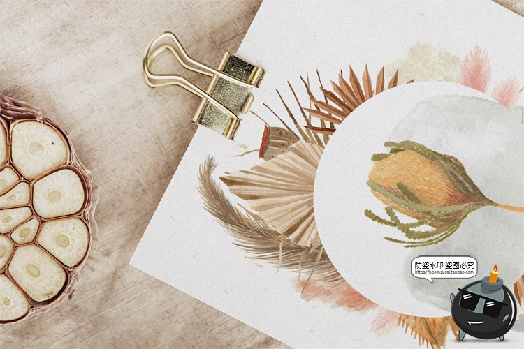 图片[8]-轻奢手绘水彩艺术装饰波西米亚干树叶植物插画图片PNG免抠素材-设计猿