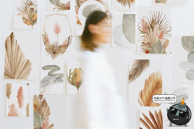 图片[9]-轻奢手绘水彩艺术装饰波西米亚干树叶植物插画图片PNG免抠素材-设计猿