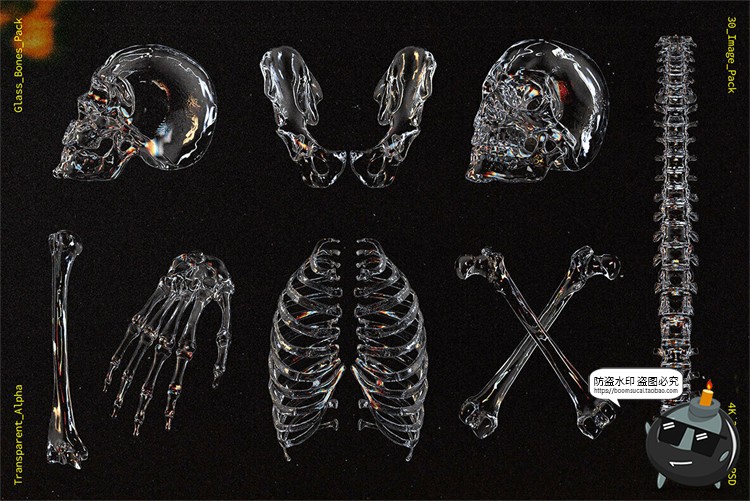 图片[2]-潮流3D立体玻璃透明水晶骷髅骨骼装饰元素视觉海报PNG免抠PS素材-设计猿