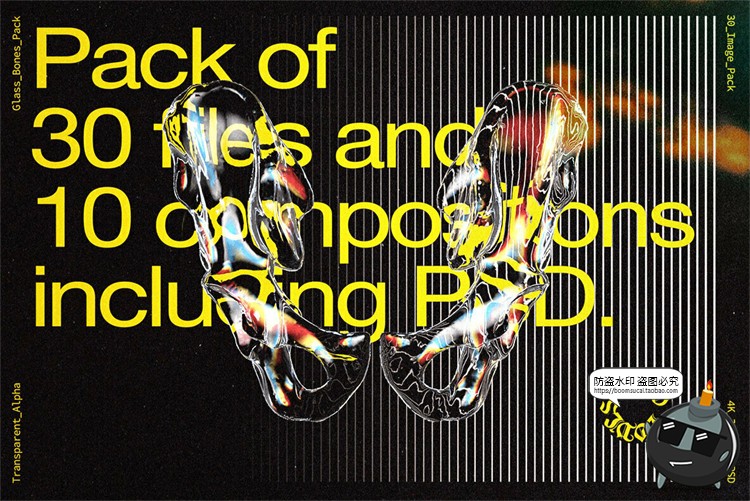 图片[3]-潮流3D立体玻璃透明水晶骷髅骨骼装饰元素视觉海报PNG免抠PS素材-设计猿