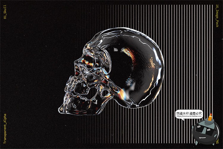 图片[5]-潮流3D立体玻璃透明水晶骷髅骨骼装饰元素视觉海报PNG免抠PS素材-设计猿