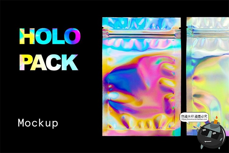 图片[1]-塑料塑封袋镭射渐变自封袋包装袋效果mockup智能贴图样机PSD素材-设计猿