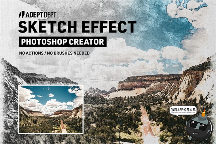 图片[1]-彩色石墨铅笔彩铅素描手绘照片效果图片后期特效PSD模板PS素材-设计猿