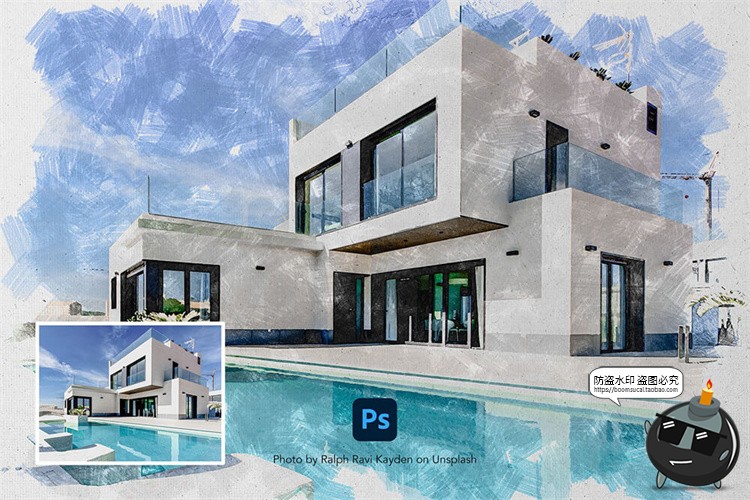 图片[2]-彩色石墨铅笔彩铅素描手绘照片效果图片后期特效PSD模板PS素材-设计猿