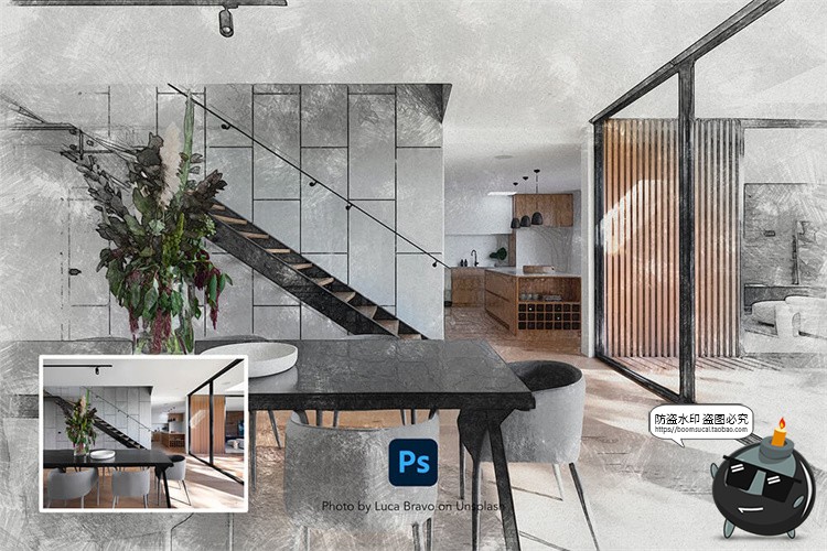 图片[8]-彩色石墨铅笔彩铅素描手绘照片效果图片后期特效PSD模板PS素材-设计猿