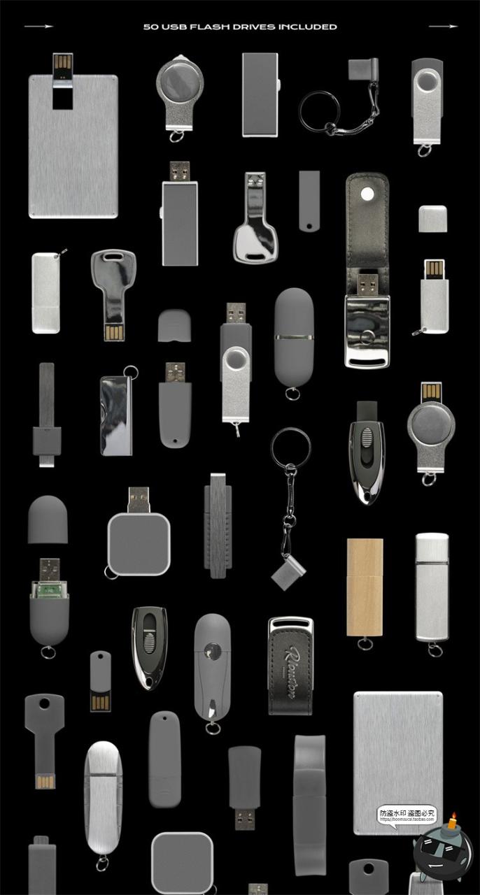 图片[2]-复古异形U盘存储闪存驱动器物件包装贴图装饰样机PSD模板PS素材-设计猿