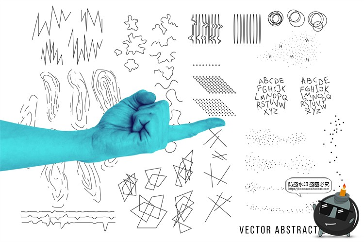 图片[7]-孟菲斯抽象元素创意手部手势拼贴画背景海报PSD模板PNG免抠PS素材-设计猿