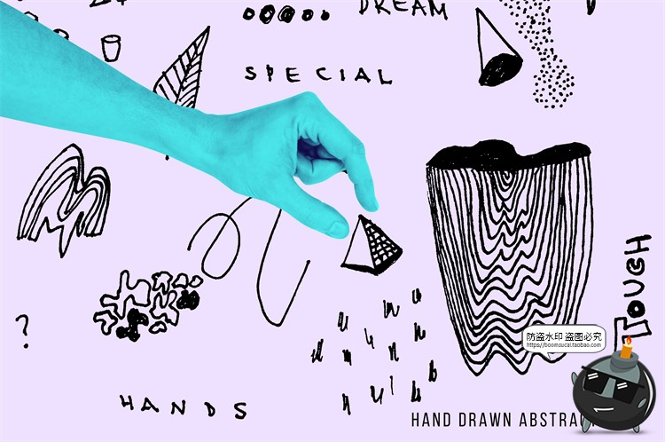 图片[8]-孟菲斯抽象元素创意手部手势拼贴画背景海报PSD模板PNG免抠PS素材-设计猿