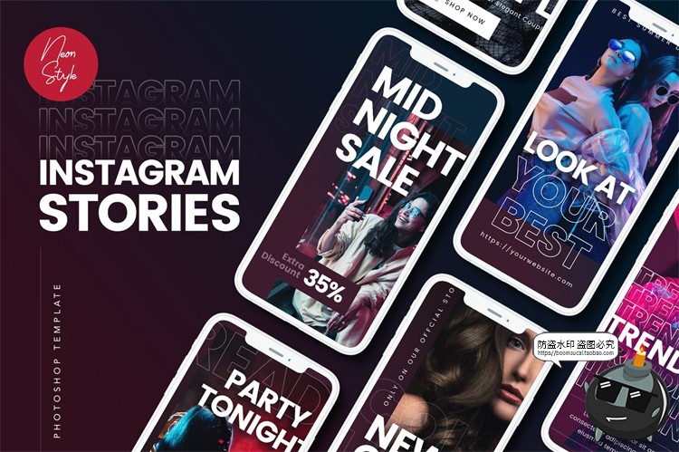 图片[1]-时尚绚丽霓虹灯夜店酒吧海报版式参考图文文案排版PSD模板PS素材-设计猿