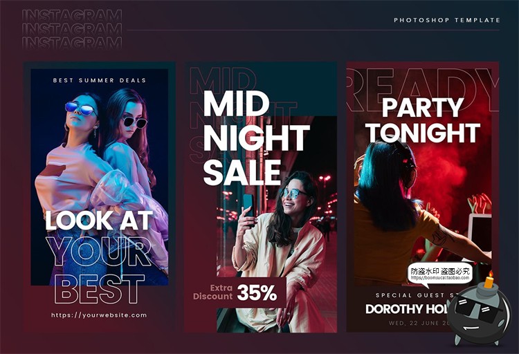 图片[5]-时尚绚丽霓虹灯夜店酒吧海报版式参考图文文案排版PSD模板PS素材-设计猿