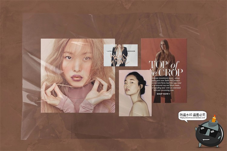 图片[2]-潮流透明褶皱薄膜包装纸覆盖叠加vi贴图效果展示样机PSD模板素材-设计猿