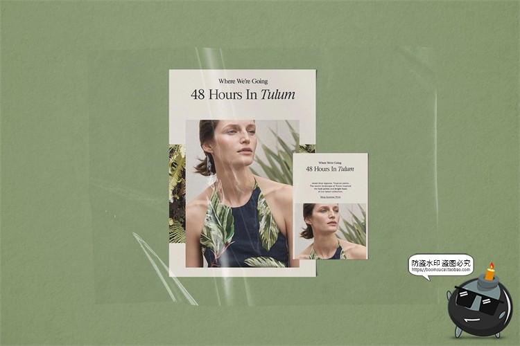 图片[3]-潮流透明褶皱薄膜包装纸覆盖叠加vi贴图效果展示样机PSD模板素材-设计猿