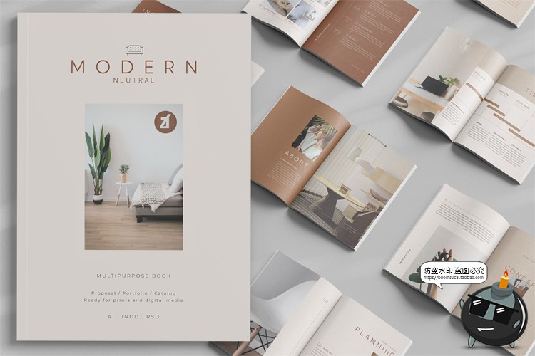 图片[1]-现代简约小资风格中性作品集杂志画册内页排版PSD模板AI矢量素材-设计猿