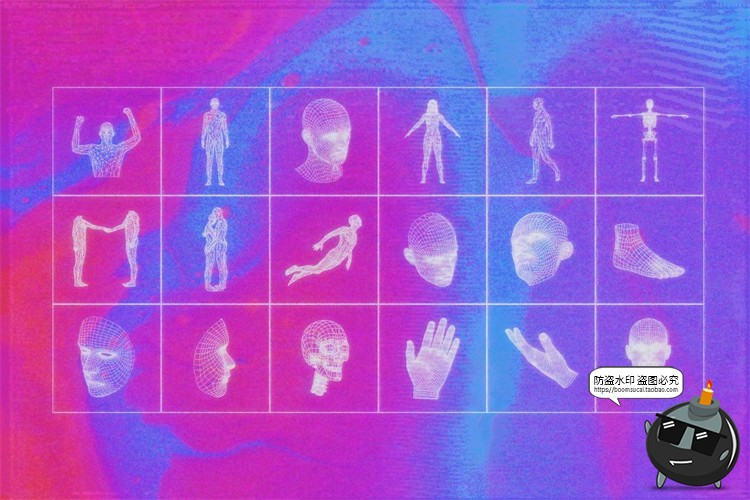 图片[3]-人形赛博朋克科幻风未来线框网格扭曲图形图案AI矢量PNG免抠素材-设计猿