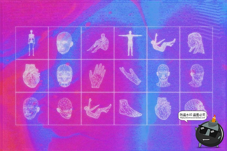 图片[4]-人形赛博朋克科幻风未来线框网格扭曲图形图案AI矢量PNG免抠素材-设计猿