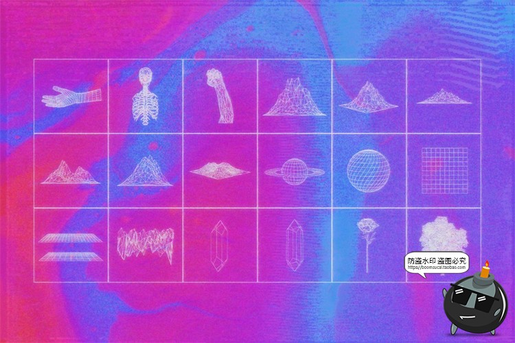 图片[5]-人形赛博朋克科幻风未来线框网格扭曲图形图案AI矢量PNG免抠素材-设计猿