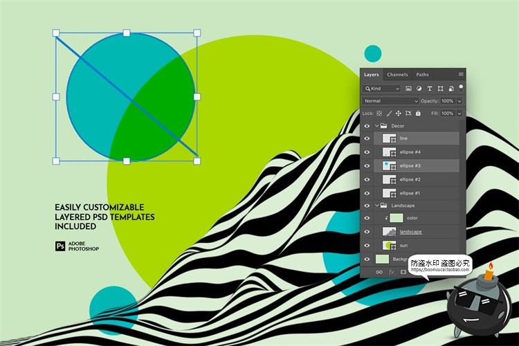 图片[2]-复古孟菲斯抽象山脉黑白条纹等高线背景底纹PSD模板PNG免抠PS素材-设计猿