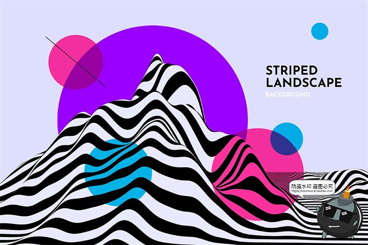 图片[3]-复古孟菲斯抽象山脉黑白条纹等高线背景底纹PSD模板PNG免抠PS素材-设计猿