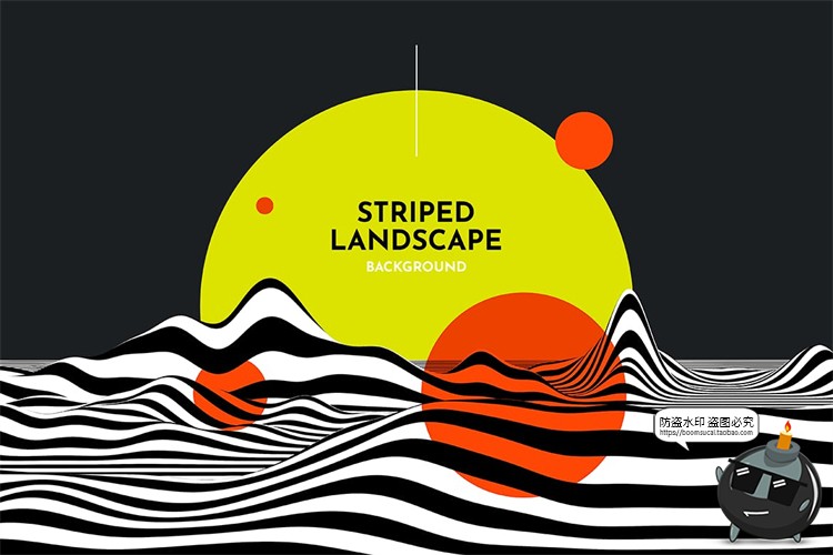 图片[13]-复古孟菲斯抽象山脉黑白条纹等高线背景底纹PSD模板PNG免抠PS素材-设计猿