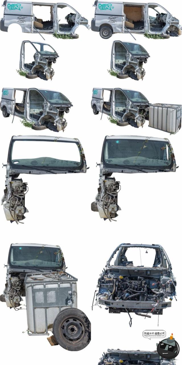 图片[1]-汽车残骸毁坏车辆零件报废汽车废墟参考场景后期合成PNG免抠素材-设计猿